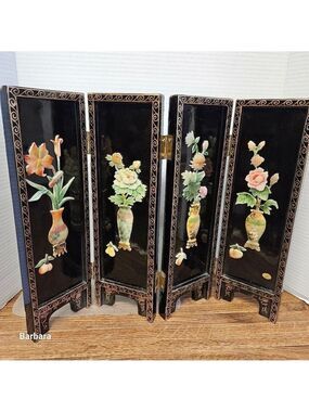 Vintage Decorative Floral Tabletop Folding Screen